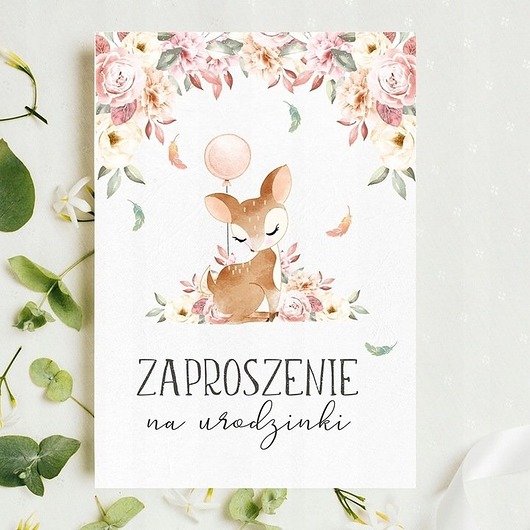 Zaproszenia na URODZINKI 3 sztuki - Roczek Sarenka Cardie