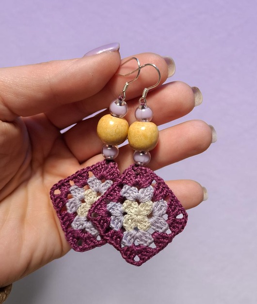 kolczyki - inne "Śliwki w lawendzie" kolczyki szydełkowe srebro