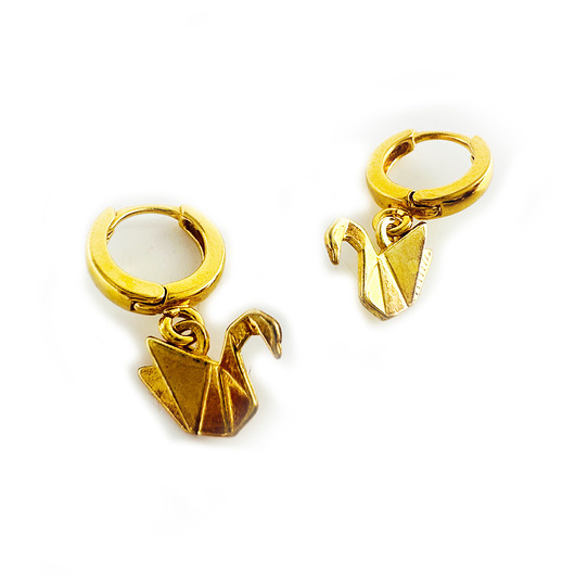 kolczyki pozłacane KOLCZYKI ŁABĘDŹ , kolczyki z łabędziami , złote łabędzie