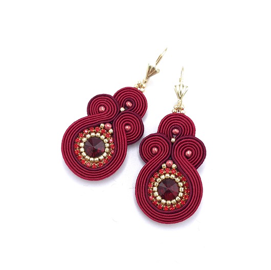 kolczyki soutache Kolczyki sutasz czerwone z kryształkami Gracia