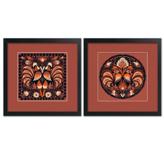 KOGUTKI cynamonowe (framed PaperCut Artwork) na ludowo