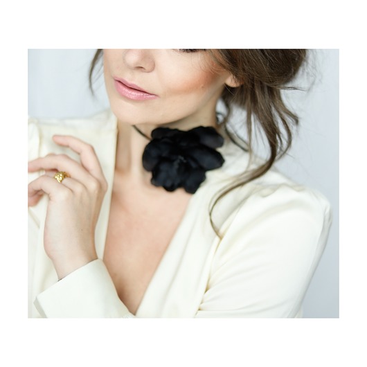 chokery Czarny  choker kwiat z jedwabiu