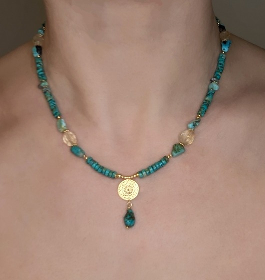 chokery Naszyjnik turkusowa łezka z mandalą