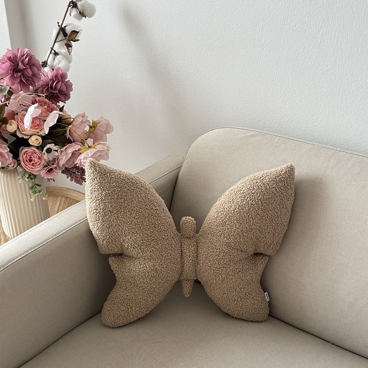 poduszki z grafiką Poduszka Dekoracyjna Motyl Boucle Beżowa