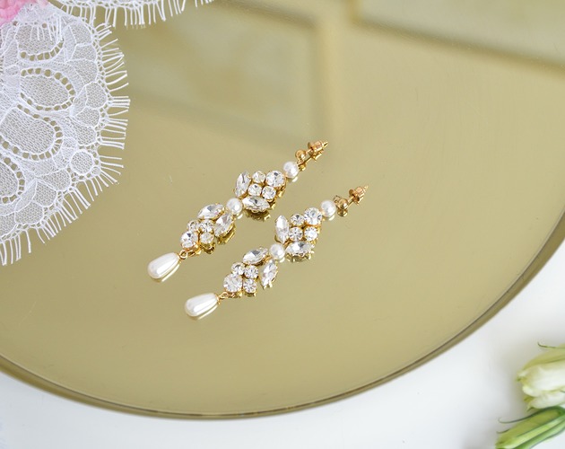 Kolczyki z kryształków złote z perłą Anelis Atelier