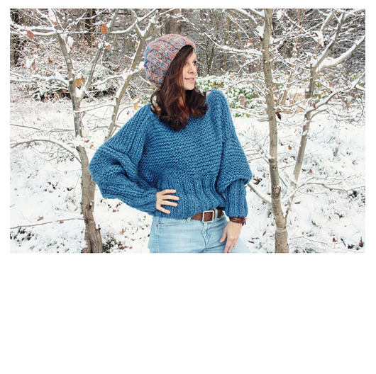 swetry damskie Niebieski sweter handmade moher z wełną