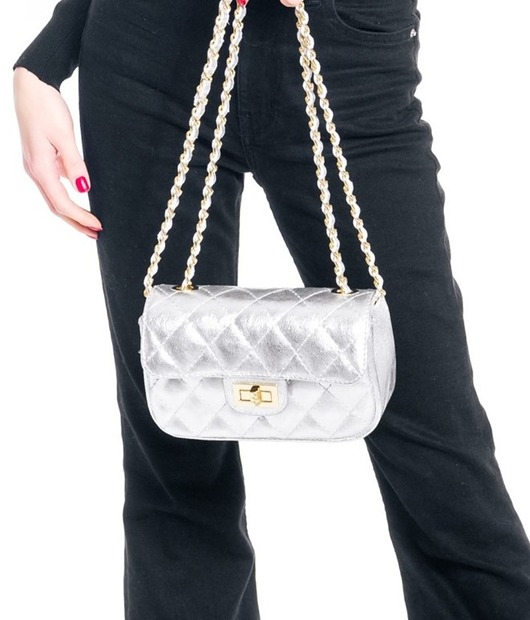 torby na ramię Torebka skórzana pikowana - srebrna (7027)