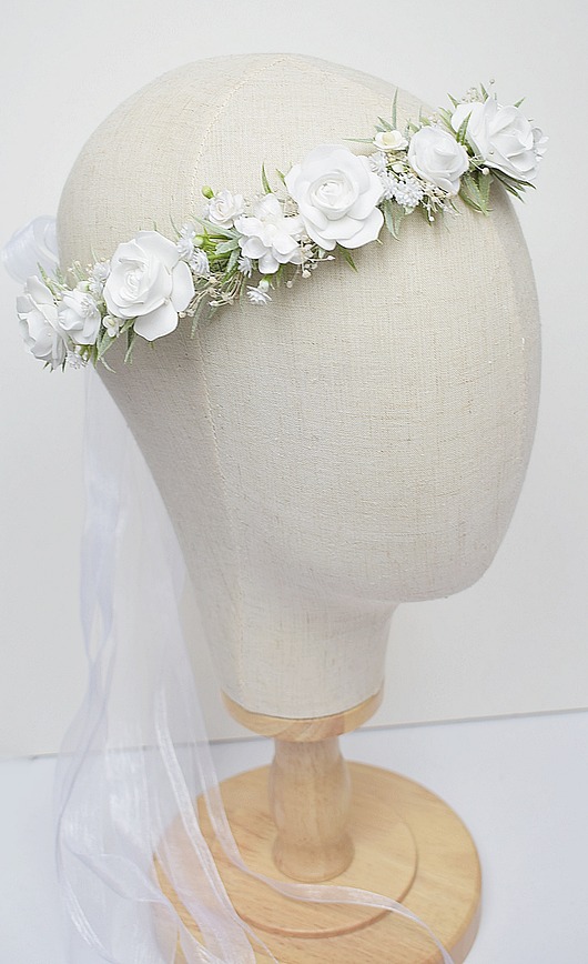 wianki komunijne Delikatny Wianek komunijny jak żywy biel, ivory , zieleń,