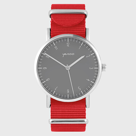 zegarki unisex Zegarek - Simple, szary - czerwony, nato