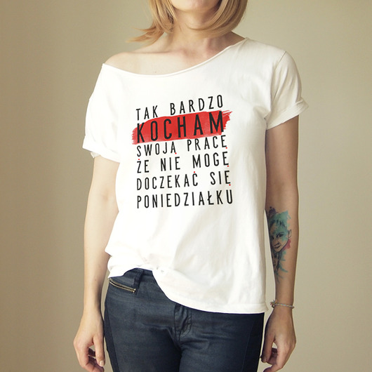 t-shirt damskie Kocham pracę Krótki biały Oversize
