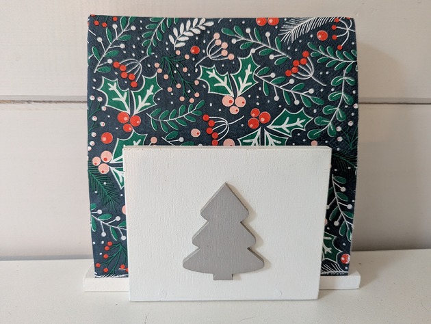 dekoracje świąteczne Drewniany serwetnik  z choinką