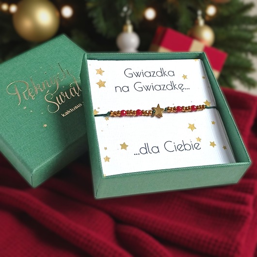 bransoletki z kamieni naturalnych Świąteczna bransoletka - pomysł na prezent - świąteczne pudełko - RED1