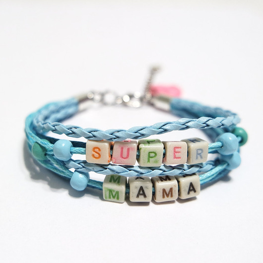 bransoletki na sznurku Bransoletka - Super mama - rzemienie, niebieska
