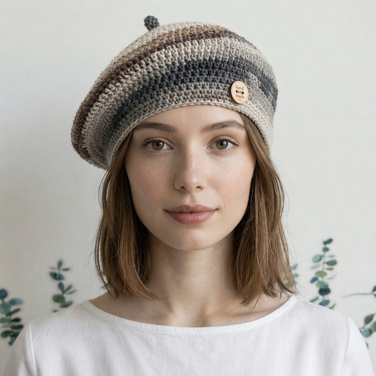 czapki damskie Wiosenny beret damski z antenką ręcznie robiony bawełna one size
