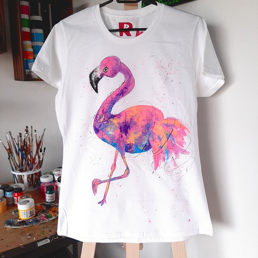 t-shirt damskie Ręcznie malowana damska koszulka Flaming