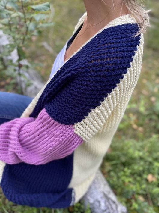 Kardigan handmade wełna merynosa colour blocks HisOutfit