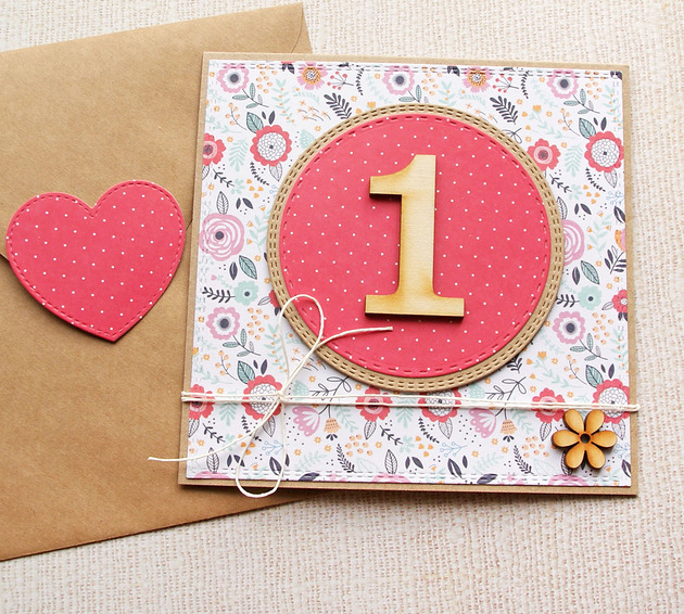 kartki scrapbooking Na ROCZEK dla dziewczynki : kwiatuszki