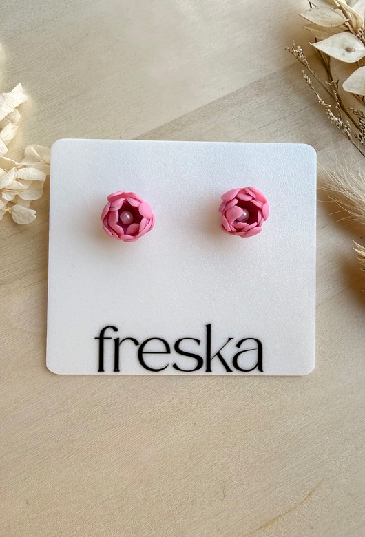 kolczyki z masy plastycznej Kolczyki Piwonie - różowe