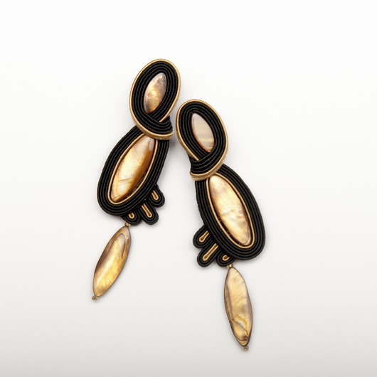 kolczyki soutache Złoto czarne kolczyki sutasz - długie