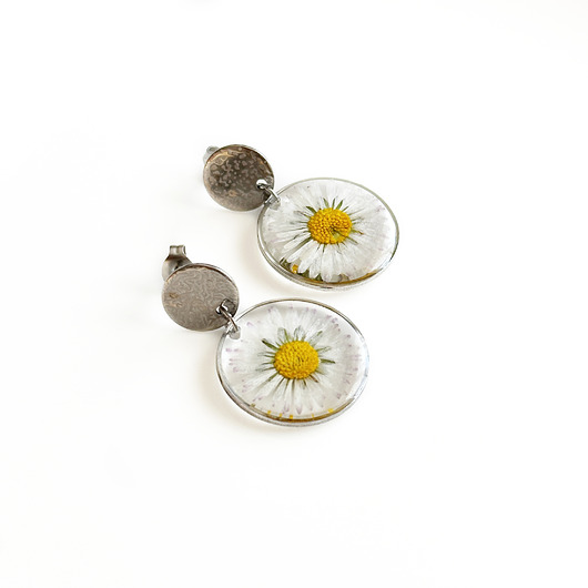 kolczyki z żywicy Kolczyki z kwiatami, prezent urodzinowy