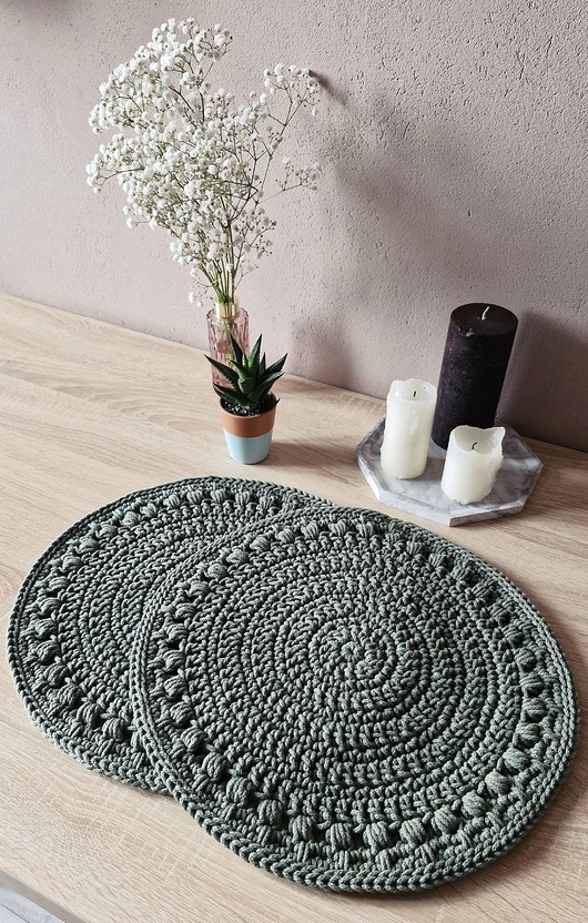 podkładki do kuchni Podkładki na stół ze sznurka - szałwia