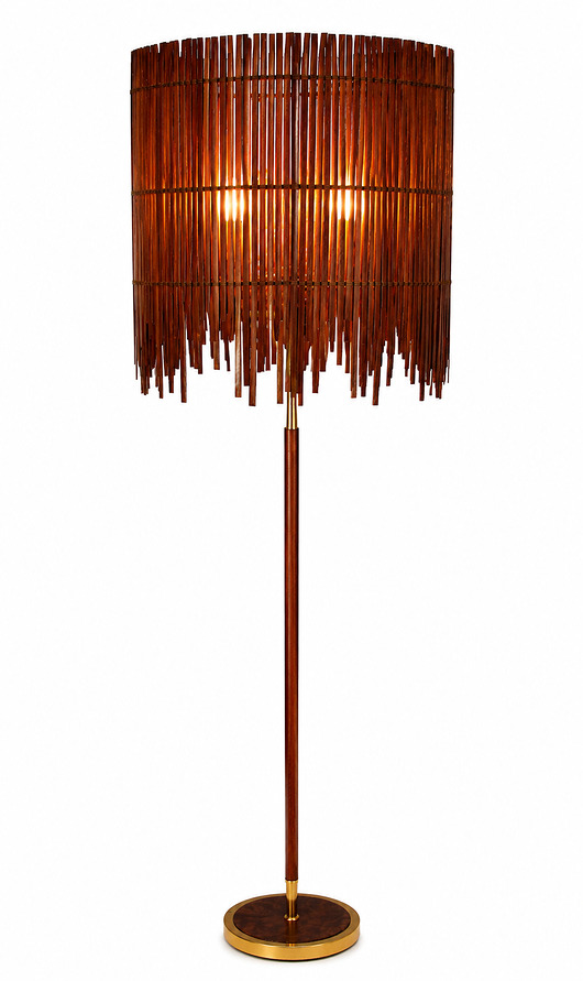 lampy podłogowe Duńska lampa podłogowa lata 60. Tek, mosiądz i drewno Vintage 2x E27