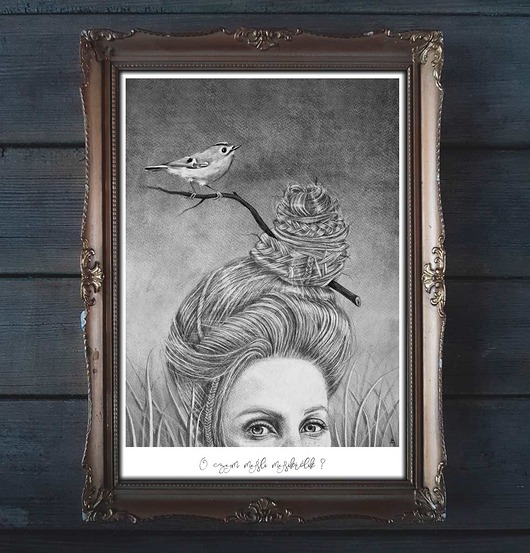 Plakat autorski O czym myśli mysikrólik? B&W totabajka