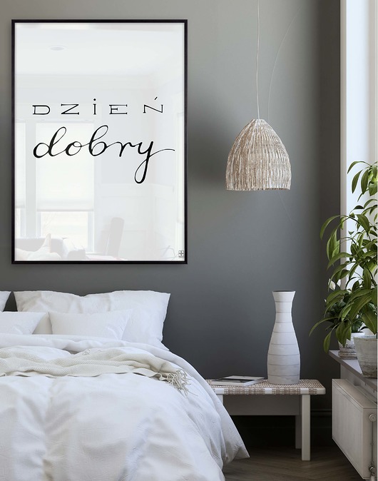 plakaty Plakat czarno biały z napisem dzień dobry