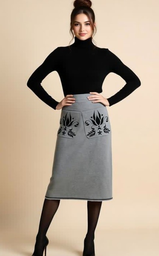 spódnice midi Spódnica midi z haftowanymi kieszeniami