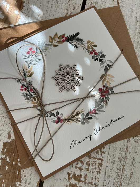 kartki świąteczne Stylowa ręcznie robiona kartka świąteczna Merry Christmas card