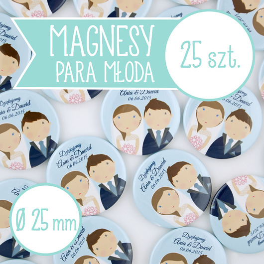 25 szt. magnesy ślubne Młoda Para 25 mm inkipinki