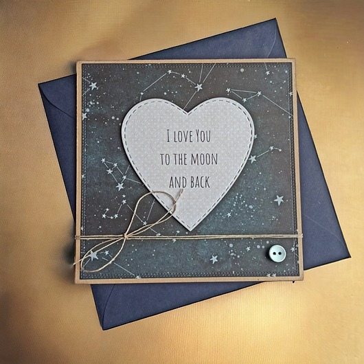 kartki scrapbooking I LOVE YOU TO THE MOON AND BACK - kartka walentynkowa, miłosna