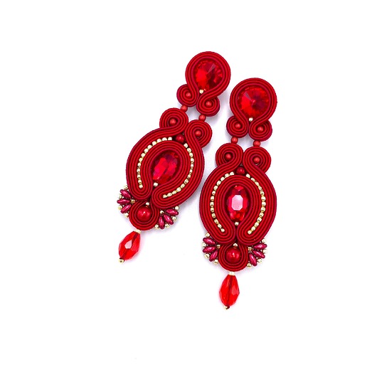 kolczyki soutache Kolczyki sutasz czerwone wieczorowe eleganckie z kryształkami Layla