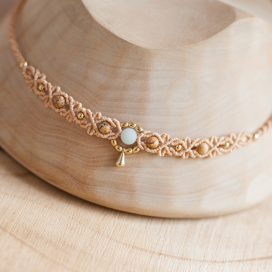 chokery Naszyjnik makramowy. Choker makrama. Kamienie naturalne. Amazonit Jaspis