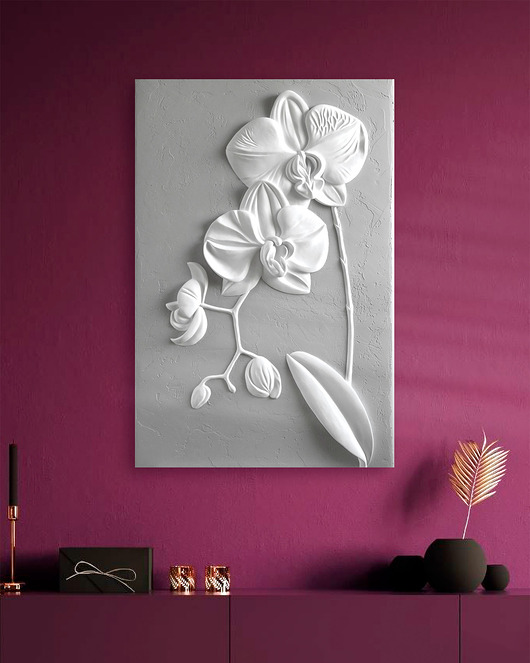 obrazy Orchidea - gipsowa płaskorzeźba, dekoracja ścienna, obraz strukturalny 60x90