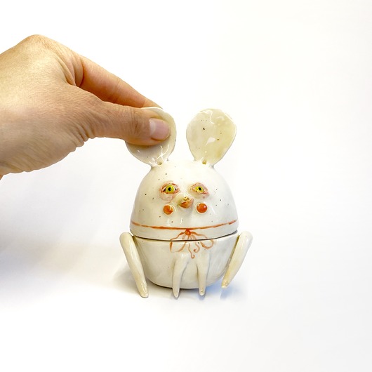 pojemniki na biżuterię Ceramiczna szkatułka, Biała myszka, Naczynie na pierścionki