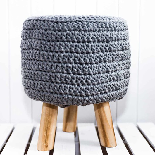 STOŁEK PUF SCANDI ze sznurka bawełnianego Rabarbar Handmade