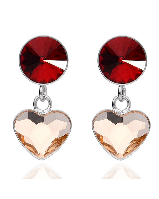 kolczyki swarovski Srebrne kolczyki Swarovski serce beż czerwony kryształ