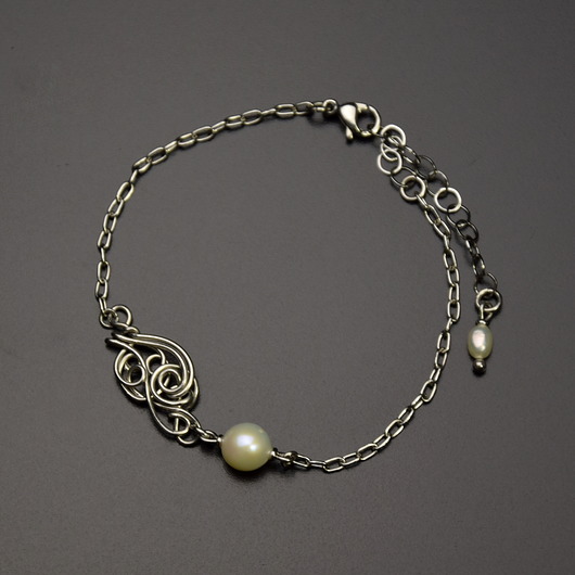 bransoletki wire wrapping Bransoletka z perłą, perły, wire wrapping