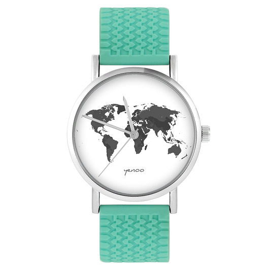 zegarki unisex Zegarek - Mapa świata - silikonowy, turkus