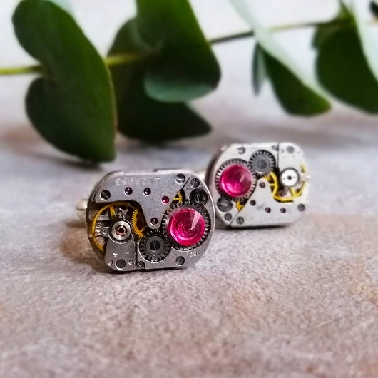 spinki do mankietów Squares II Pink - Spinki do mankietów STEAMPUNK