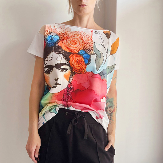 t-shirt damskie Frida fullprint Biały Oversize