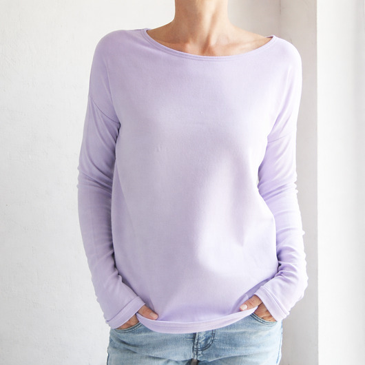 bluza bez kaptura damska Gruby Wąski rękaw Jasnofioletowy