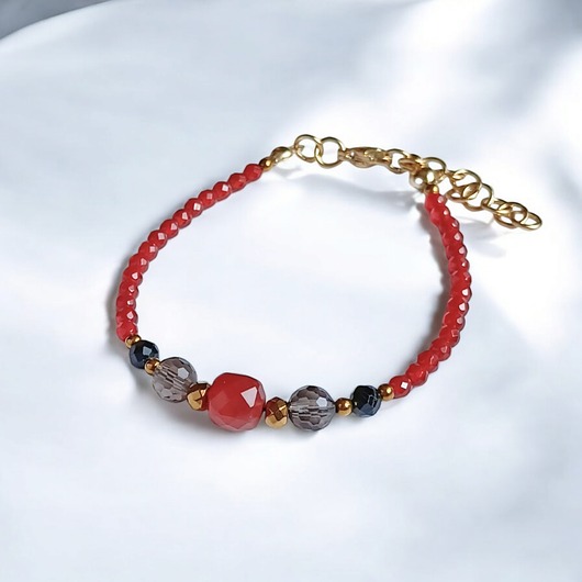 bransoletki z kamieni naturalnych Jesienna  bransoletka z karneolem, kwarcem dymnym, turmalinem