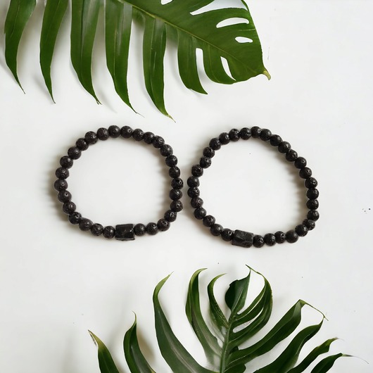 bransoletki z kamieni naturalnych KOMPLET dla PARY - czarny turmalin & lawa - ochrona