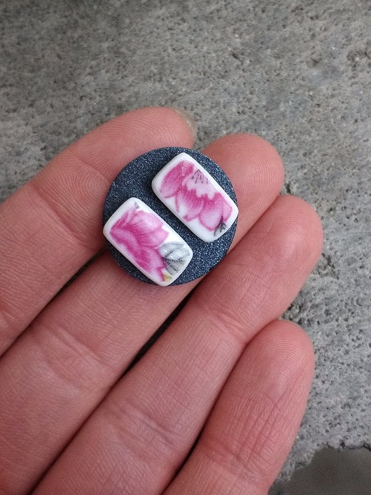 Kolczyki ceramiczne w kwiaty biżuteria z talerzy