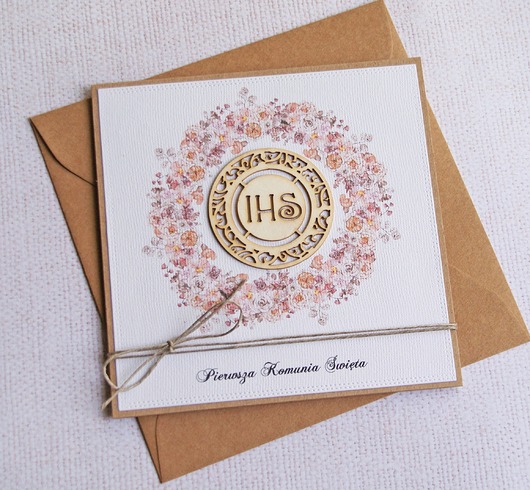 kartki scrapbooking Kartka z życzeniami : I Komunia Święta : kwiatuszki IHS