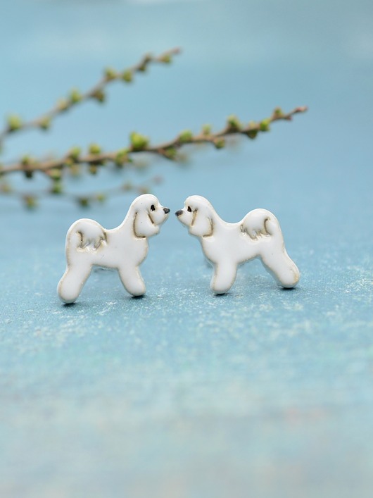 kolczyki ceramiczne Maltańczyk mini pieski - ceramiczne sylwetki kolczyki