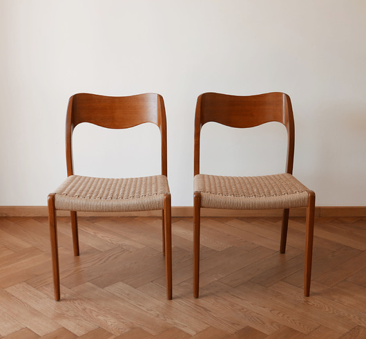 krzesła Komplet 2 krzeseł Moller 71 Teak, Duńskie, Plecione, Po renowacji