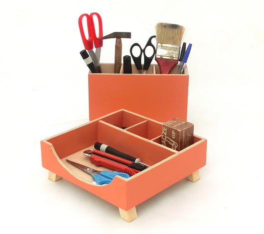 Pomarańczowy Organizer - zestaw na biurko Clock Wood Studio